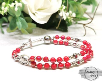 Coroncina del Sacro Cuore di Gesù, braccialetto rosario, regalo per donne e ragazze cattoliche / delicato rosario devozionale elastico 33+6 grani / AndavyGifts