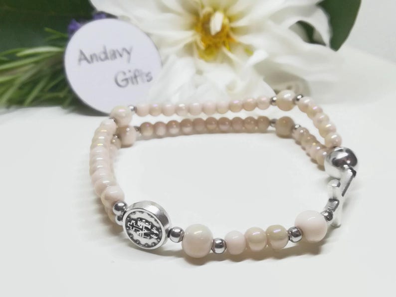Bracelet chapelet fait main médaille miraculeuse extensible, chapelet unique en petites perles, petit chapelet catholique de 5 décennies | Bijoux catholiques AndavyGifts image 5