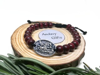 LivuX Bracciale Arcangelo Michele Con Acquamarina - Pietra Semipreziosa E Perle Di Legno - Regalo Spirituale