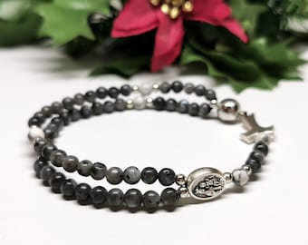 Labradorite gemstone rosary bracelet with catholic scapular medal, custom christian jewelry gift for him or her | AndavyGifts