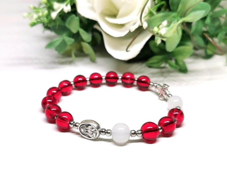 One Decade Ruby Ruby Red Glass Rosary Bracelet: Immaculate Heart Catholic Gift - Etsy