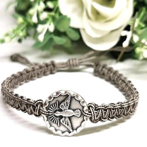 Holy Spirit Macrame Bracelet: Adjustable Woven Catholic Medal