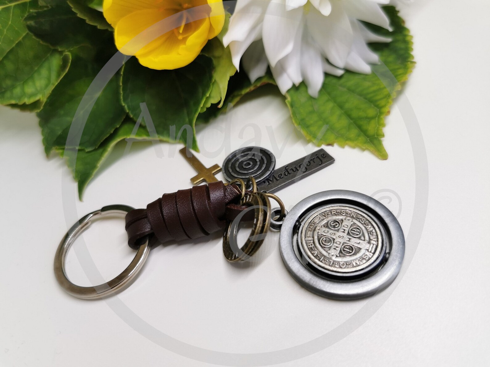 Christian Custom Edc Leather Keychain for Him Saint Benedict Etsy