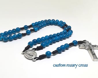 Catholic Saint Benedict cord rosary beads, knotted micro paracord rosary, custom rosary center & Crucifix | AndavyGifts Catholic gifts