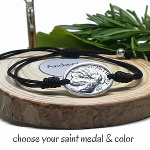 Pulsera con medalla de San Antonio, cordón de amistad católico con nudo corredizo, zamac plateado (Italia)