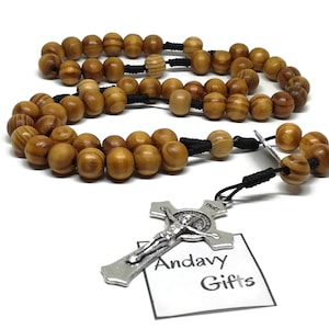 Large wooden cord rosary with 10mm beads, custom handmade pastor gift with a a cross and center of your choice | AndavyGifts Catholic gifts