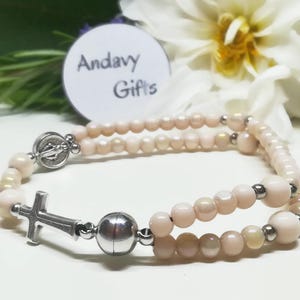 Bracelet chapelet fait main médaille miraculeuse extensible, chapelet unique en petites perles, petit chapelet catholique de 5 décennies | Bijoux catholiques AndavyGifts image 1