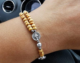 Bracelet chapelet médaille miraculeuse fait main, petites perles de bois, petit chapelet extensible, cadeaux bracelet chapelet catholique hommes femmes | AndavyCadeaux