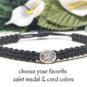 St Michael the Archangel macrame bracelet, custom Catholic gift bracelet for him or her, choose medal & color | AndavyGifts Christian gifts