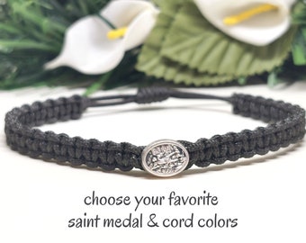 St Michael the Archangel macrame bracelet, custom Catholic gift bracelet for him or her, choose medal & color | AndavyGifts Christian gifts