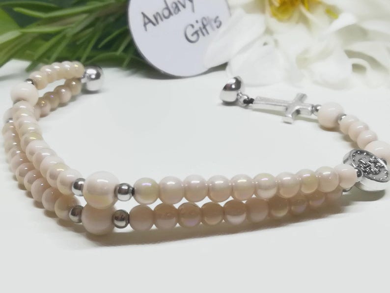 Bracelet chapelet fait main médaille miraculeuse extensible, chapelet unique en petites perles, petit chapelet catholique de 5 décennies | Bijoux catholiques AndavyGifts image 2