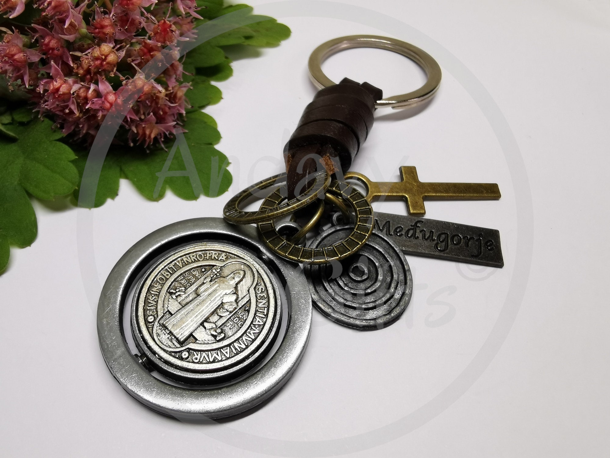 Christian Custom Edc Leather Keychain for Him Saint Benedict Etsy