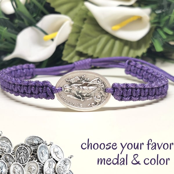 St Martha of Bethany Catholic adjustable bracelet, woven braided macrame bracelet, choose your favorite medal & cord | AndavyGifts