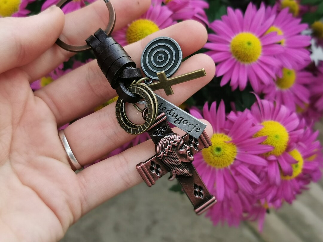 Christian Leather Keychain With Jesus Cross - Unisex Faith Gift - Etsy