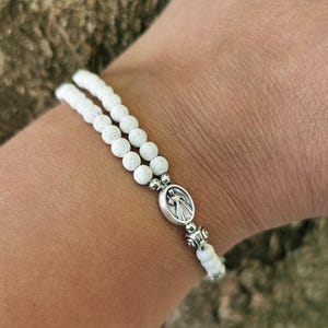 Lava Rock Rosary Bracelet: Christian Saint Medal, Unisex Faith Gift