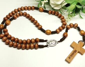Personalized wooden rosary beads gifts | custom engraved family rosary with a centerpiece of your choice | AndavyGifts Catholic gifts