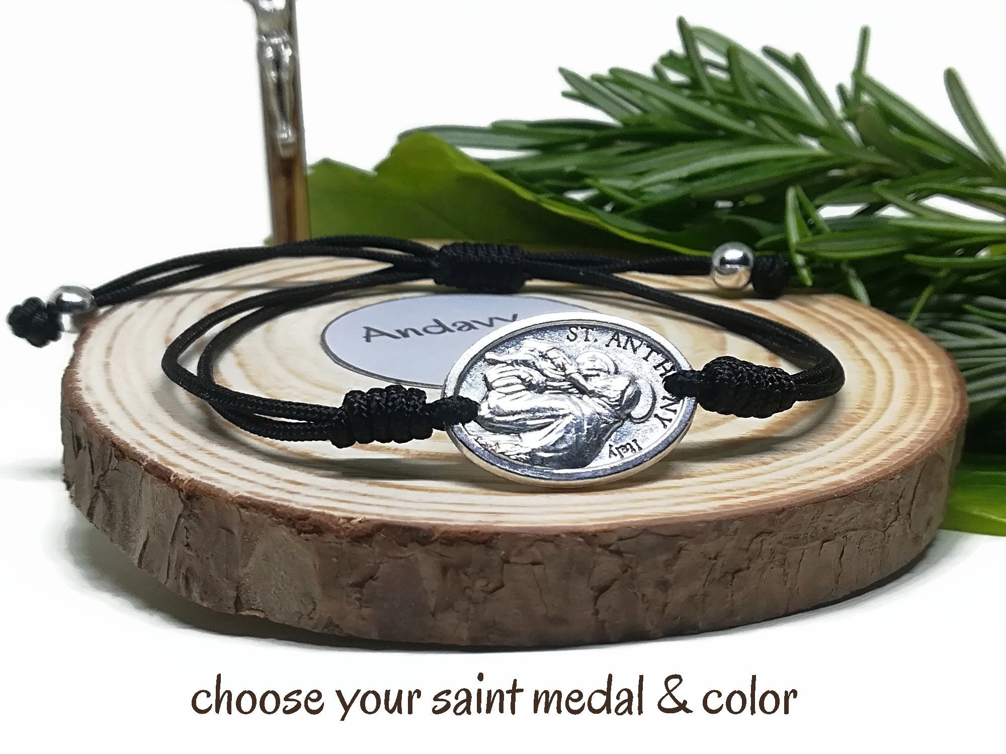 Saint Anthony Medal String Cord Thread Bracelet Catholic Sliding