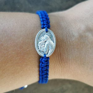 Custom St. Anthony Medal Macrame Bracelet, Adjustable Cord, Italian Zamak Finish