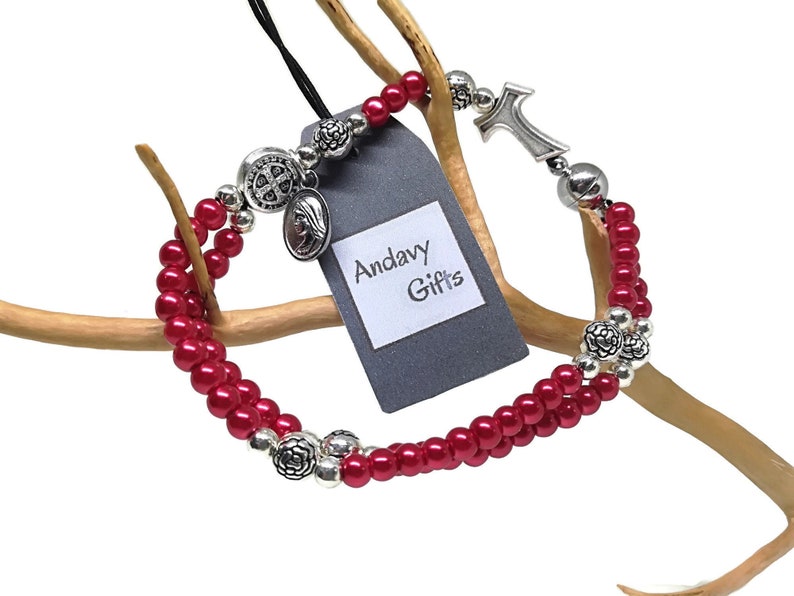 Red Custom Handmade Rosary Bracelet Catholic 5 Decade Stretch Etsy