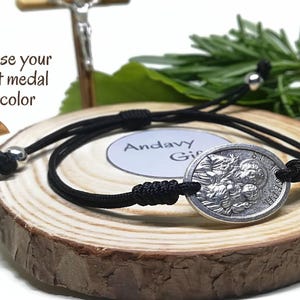 Saint Joseph medal charm adjustable string bracelet, mens kid women cord bracelet, St medals Christopher Michael Anthony Rita Peregrine ...