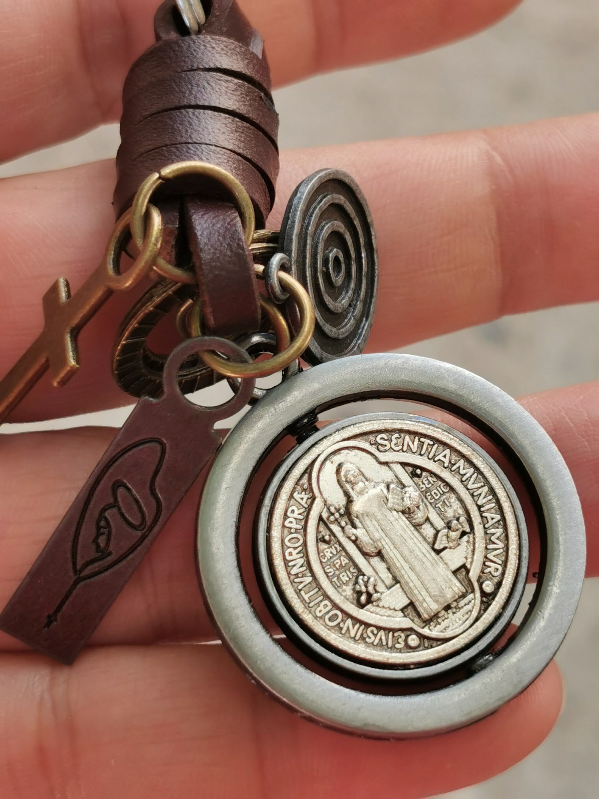 Christian Custom Edc Leather Keychain for Him Saint Benedict Etsy