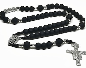 Personalized Catholic rosary with Miraculous medal center & San Damiano or custom cross, pastor priest godfather gift | AndavyGifts