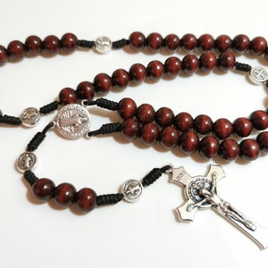 Wooden Benedictine rosary beads | custom cord rosary with St Benedict medals | custom crucifix and centerpiece options | AndavyGifts