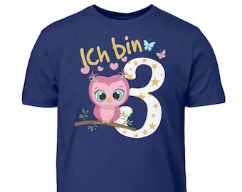 Eule Geburtstagsshirt Kinder 3. Geburtstag Mädchen 3 Jahre T-Shirt Geschenk