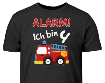 Geburtstagsshirt Kinder Feuerwehrauto 4. Geburtstag Junge 4 Jahre T-Shirt Geschenk