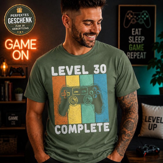 30. Geburtstag Mann Gamer Shirt - Level 30 Complete Gaming T-Shirt Vintage Geschenk für Gamer Herren Mann Sohn