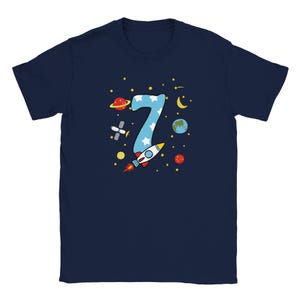 Birthday shirt for a 7-year-old boy, rocket design – space-themed children's T-shirt, astronaut outfit, 7th birthday gift Marine