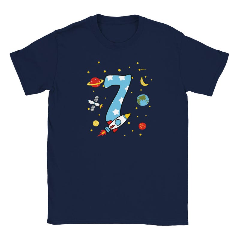 Birthday shirt for a 7-year-old boy, rocket design – space-themed children's T-shirt, astronaut outfit, 7th birthday gift Marine