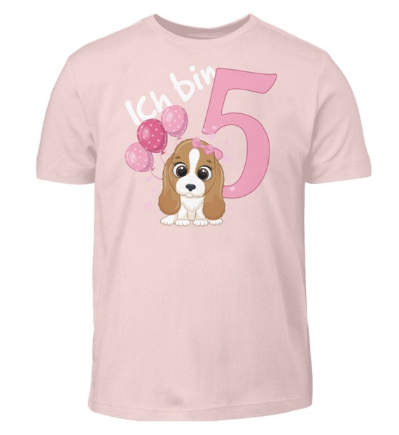 Mädchen T-Shirt „5. Geburtstag“ – Weiss, Gr. 116 (5/6 Jahre), 100% Baumwolle, Geburtstagsgeschenk
