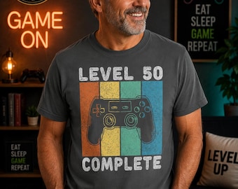50th Birthday Shirt for Gamers - Level 50 Complete Retro Gaming Gift for Men - Gamer T-Shirt