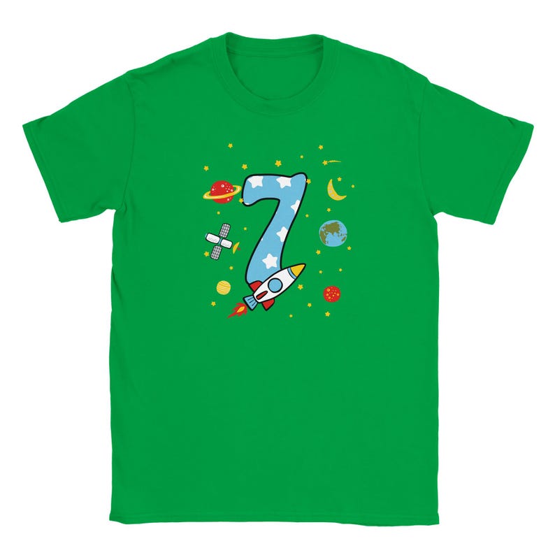 Birthday shirt for a 7-year-old boy, rocket design – space-themed children's T-shirt, astronaut outfit, 7th birthday gift Grün