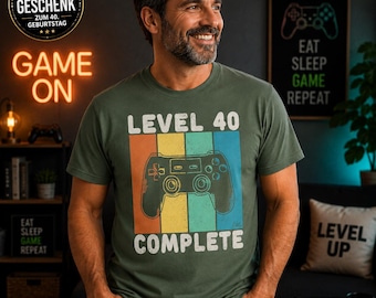 40th Birthday Shirt for Men - Level 40 Complete Gaming T-Shirt - Retro Gamer Gift