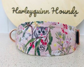 Australian Wildlife Ringtail Possum Pink Whippet  or greyhound Martingale dog collar