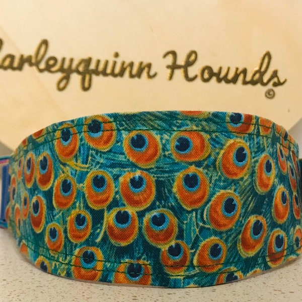 Peacock whippet or greyhound martingale collar