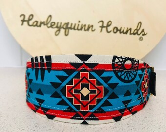 Aztec Blue Whippet or greyhound Martingale Collar