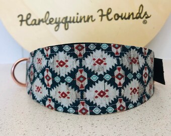 Aztec Blue Whippet or greyhound Martingale Collar