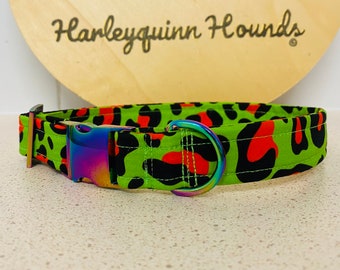 Green Safari Rainbow Hardware Leopard Dog Collar