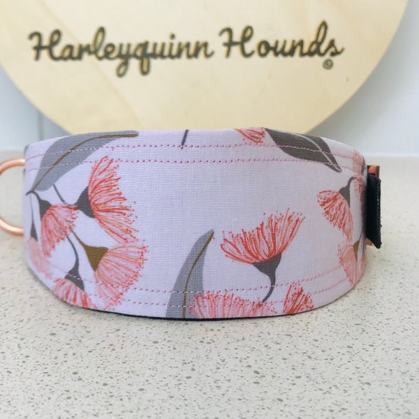 Australian Eucalyptus Blossom Pink Whippet  or greyhound Martingale dog collar