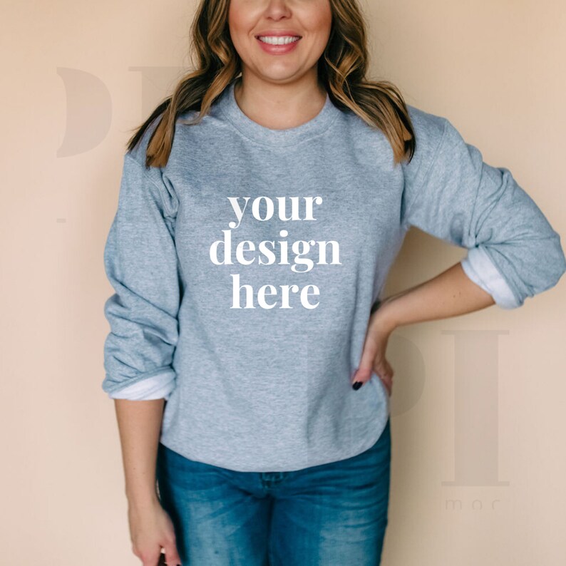 Download Sweatshirt Mockup Gildan 18000 Sport Grey | Etsy