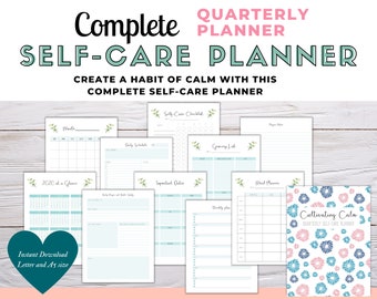 Printable Daily Planner, Planner Bundle, Complete Quarterly Planner, Self-Care checklist planner