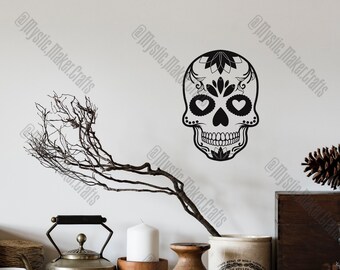 Sugar Skull Wall Decal- Removable Vinyl Decal- Sugar Skull Wall Decor- Heart Eye Sugar Skull