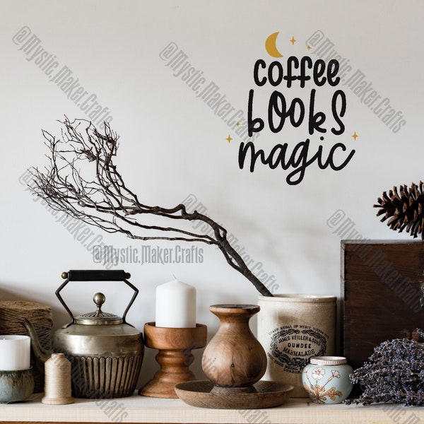 Coffee Books Magic- Reading Nook Wall Decal- Witch Home Decor- Removable Vinyl Decal