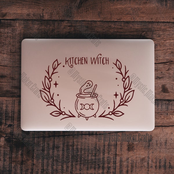 Kitchen Witch Permanent Decal- Witch Vinyl Decal- Cauldron Sticker