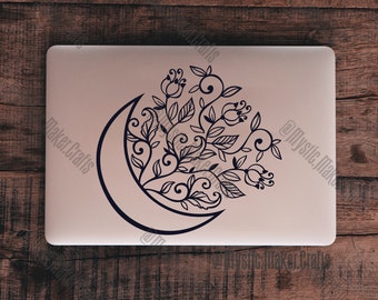 Floral Moon Car Decal- Crescent Moon Vinyl Decal- Permanent Vinyl Decal