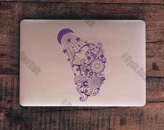 Floral Moon Witch Vinyl Decal- Vinyl Car Decal- Witchy Car Accessories