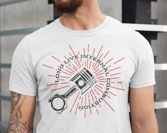 Vive la combustion interne - Moteur à piston Gaz Essence Huile Moteur Logo vintage Automobile Passionné de voiture à manches courtes T-shirt unisexe